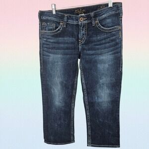 Silver Jeans Co Aiko Mid Capri Womens 30 Dark Wash Denim Super Stretch Cropped